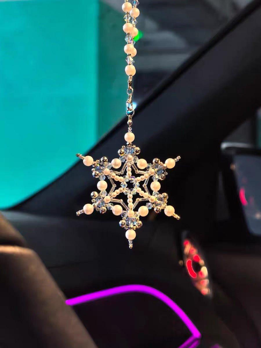 Handmade Snowflake Beaded Car Mirror Charm Kit – DIY Rearview Mirror Hanging Ornament, Stress Relief Craft, Cute Car Accessories Gift MOODSWEAVE