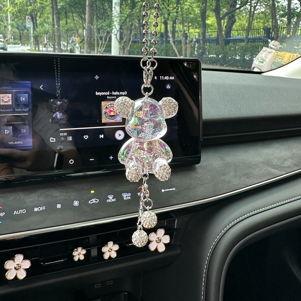 Glossy Purple Bear Car Mirror Charm – Cute Aesthetic Rearview Mirror Hanging Accessory for Women | Kawaii Car Decor Gift Moodsweave