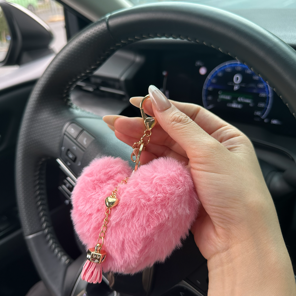 Pink Bling Initial “A” Car Mirror Charm with Faux Fur Heart – Sparkly Rhinestone Letter Hanging Accessory for Women | Cute Girly Car Decor Gift Moodsweave
