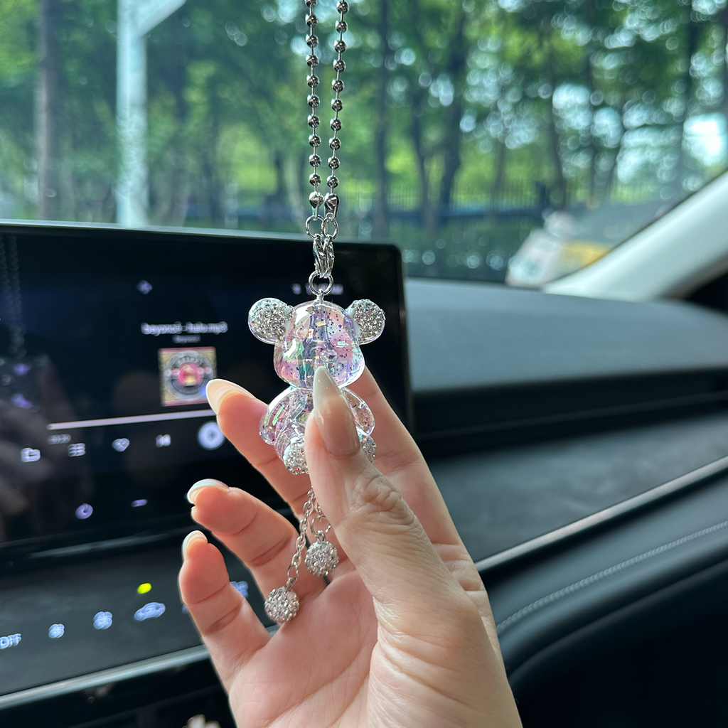 Glossy Purple Bear Car Mirror Charm – Cute Aesthetic Rearview Mirror Hanging Accessory for Women | Kawaii Car Decor Gift Moodsweave