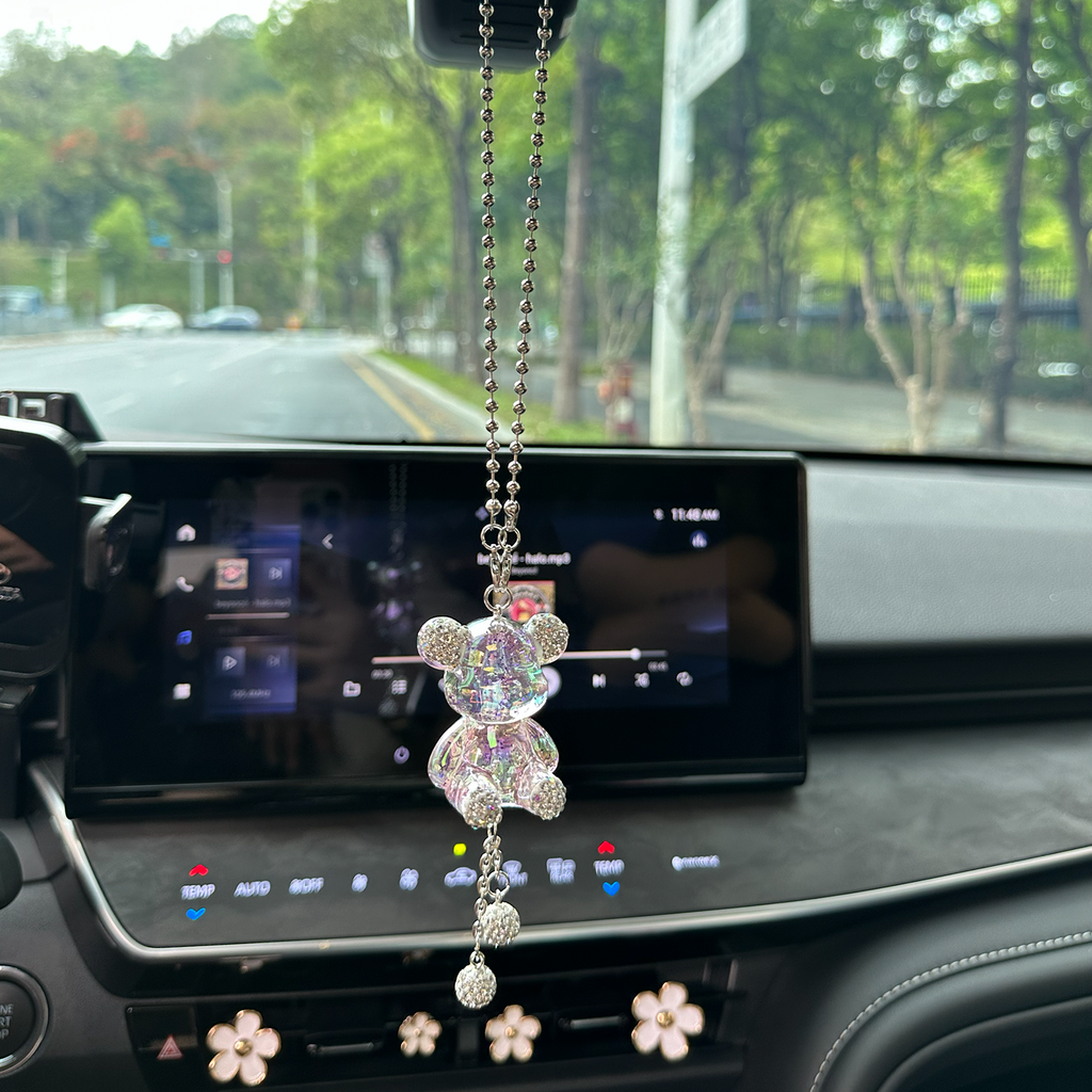 Glossy Purple Bear Car Mirror Charm – Cute Aesthetic Rearview Mirror Hanging Accessory for Women | Kawaii Car Decor Gift Moodsweave