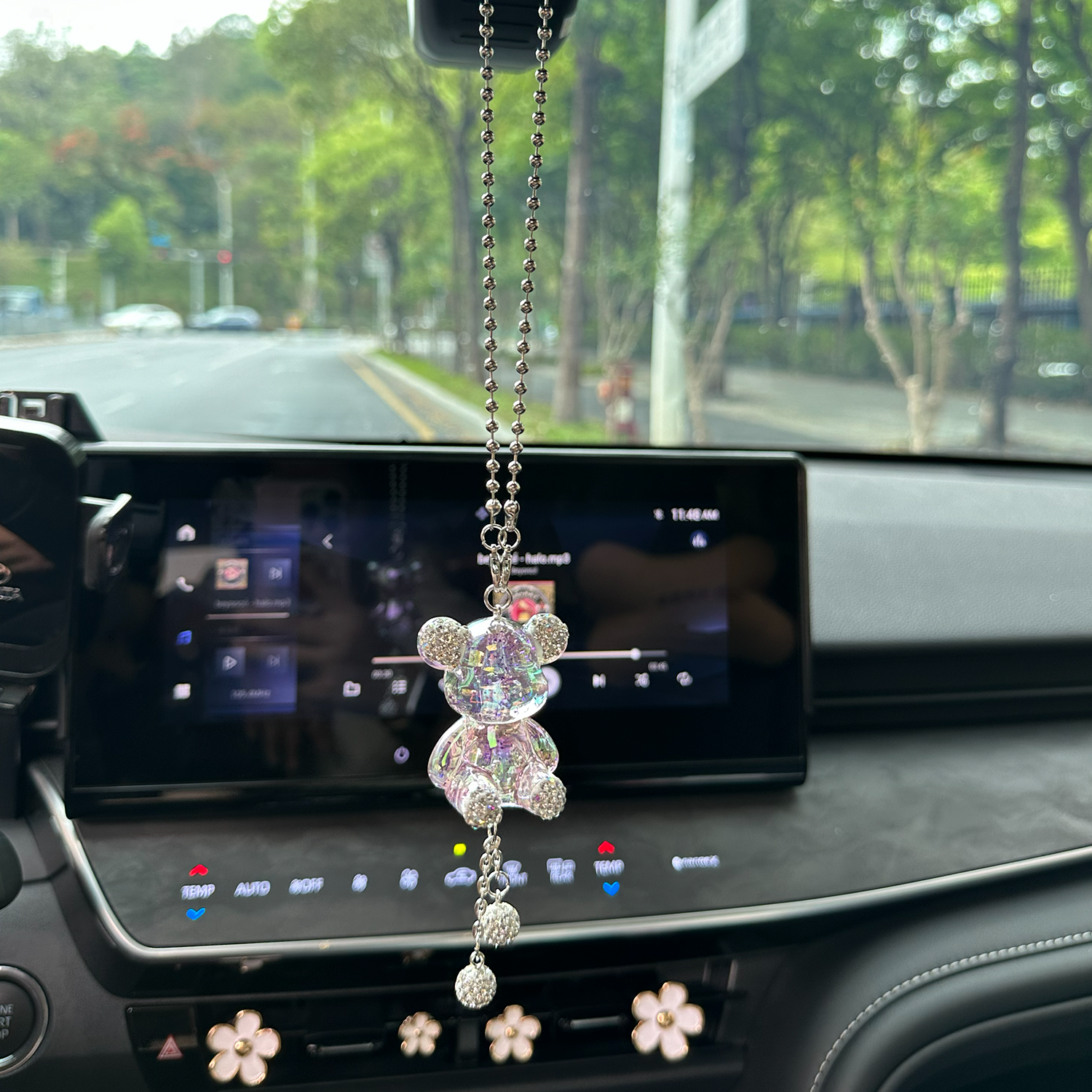 Glossy Purple Bear Car Mirror Charm – Cute Aesthetic Rearview Mirror Hanging Accessory for Women | Kawaii Car Decor Gift Moodsweave