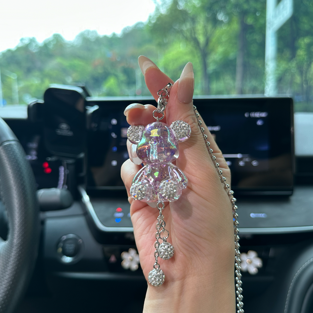 Glossy Purple Bear Car Mirror Charm – Cute Aesthetic Rearview Mirror Hanging Accessory for Women | Kawaii Car Decor Gift Moodsweave