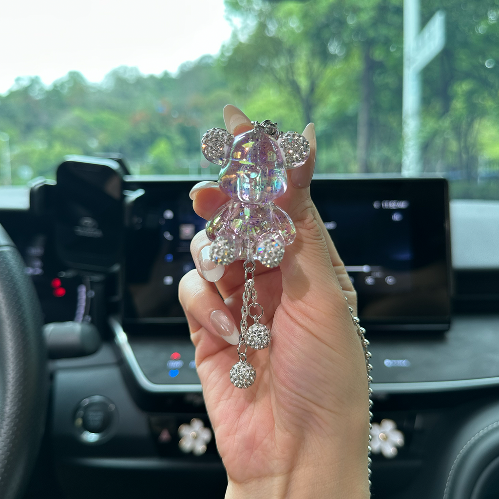 Glossy Purple Bear Car Mirror Charm – Cute Aesthetic Rearview Mirror Hanging Accessory for Women | Kawaii Car Decor Gift Moodsweave