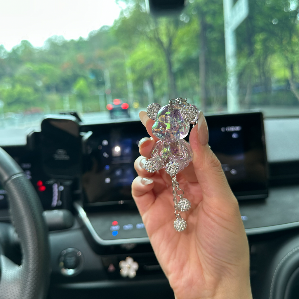 Glossy Purple Bear Car Mirror Charm – Cute Aesthetic Rearview Mirror Hanging Accessory for Women | Kawaii Car Decor Gift Moodsweave