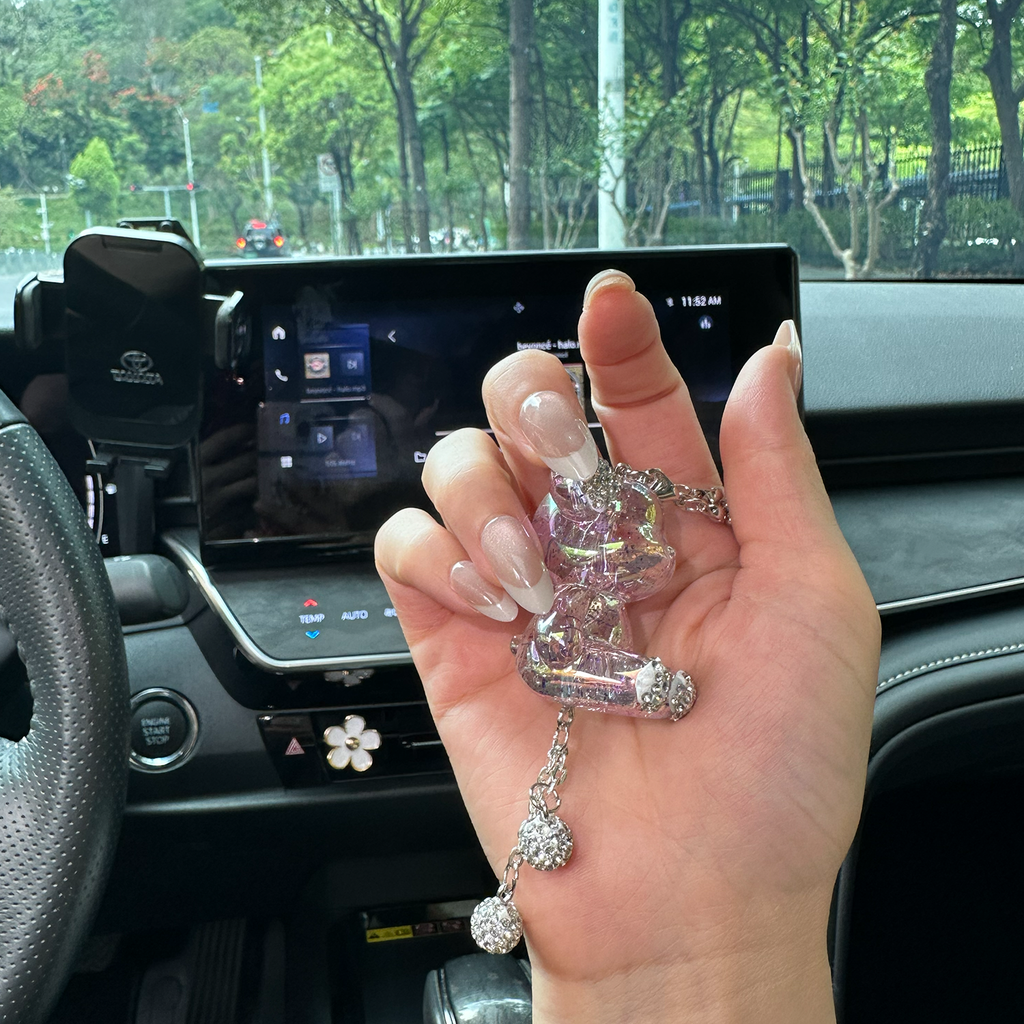 Glossy Purple Bear Car Mirror Charm – Cute Aesthetic Rearview Mirror Hanging Accessory for Women | Kawaii Car Decor Gift Moodsweave