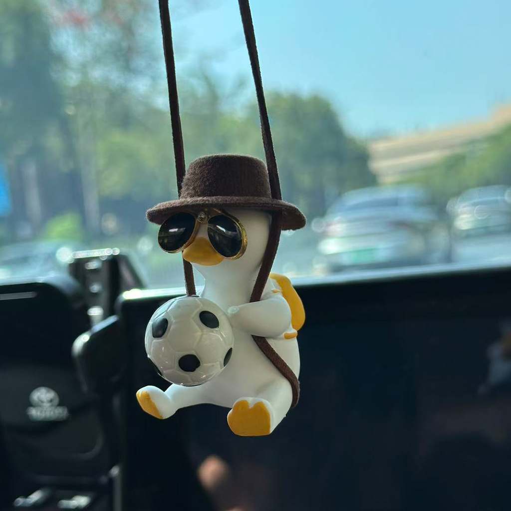 Cool Duck Car Mirror Charm with Sunglasses & Football – Funny Rearview Mirror Hanging Ornament, Cute Car Accessory, Unique Gift for Car Lovers MOODSWEAVE