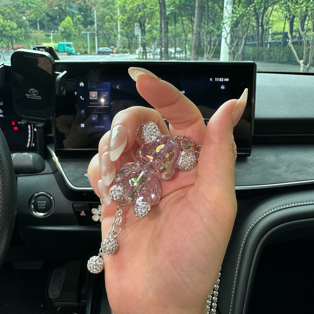 Glossy Purple Bear Car Mirror Charm – Cute Aesthetic Rearview Mirror Hanging Accessory for Women | Kawaii Car Decor Gift Moodsweave