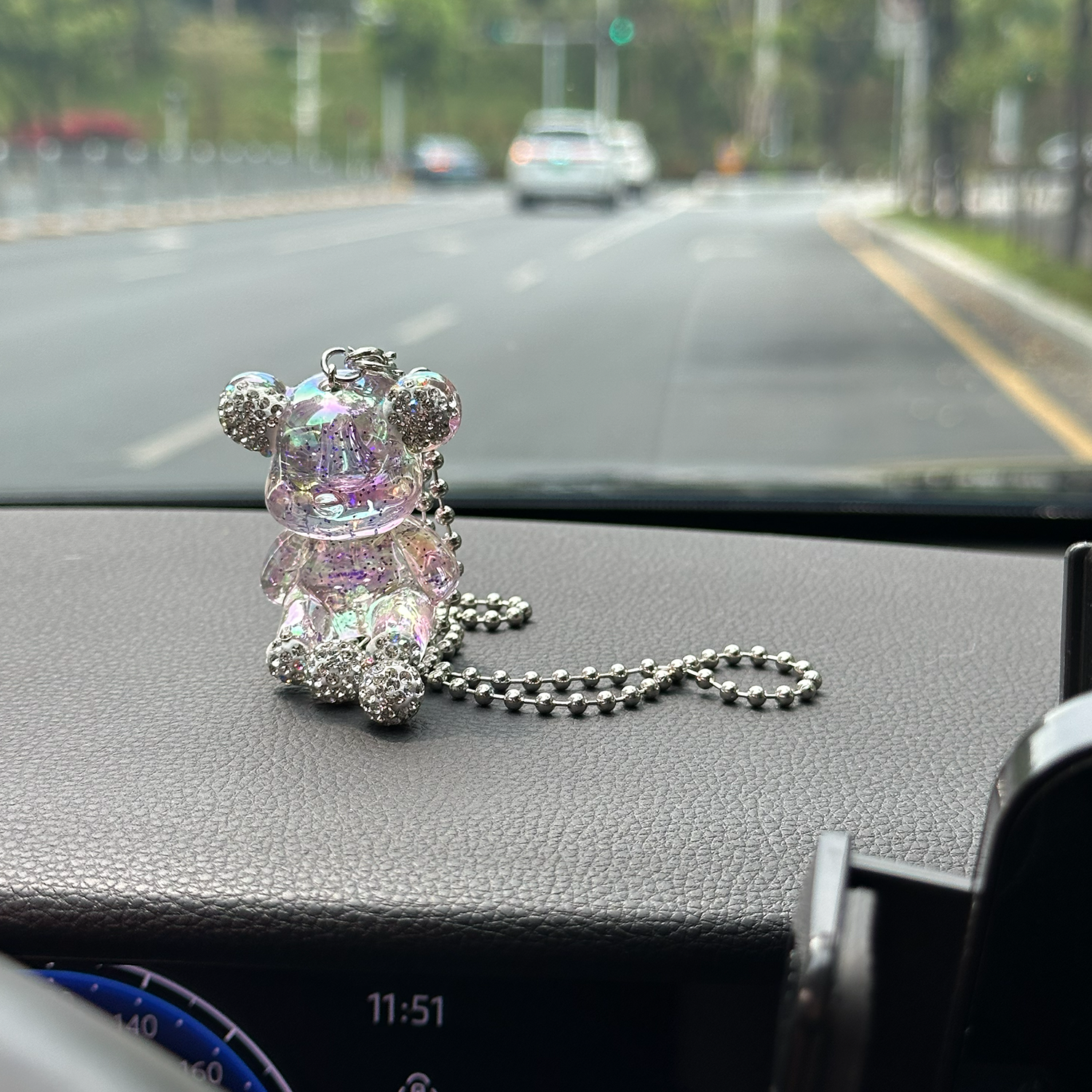 Glossy Purple Bear Car Mirror Charm – Cute Aesthetic Rearview Mirror Hanging Accessory for Women | Kawaii Car Decor Gift Moodsweave