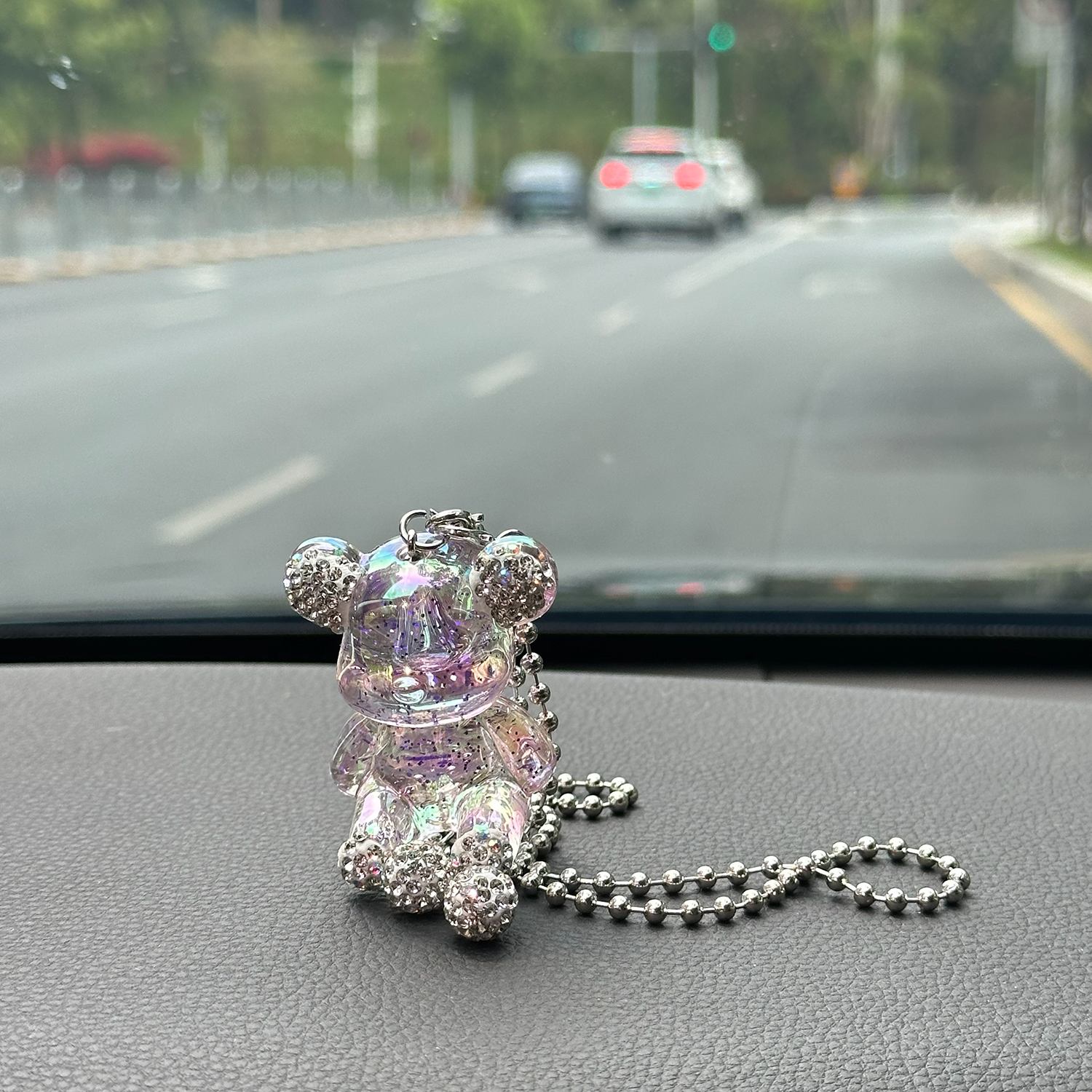 Glossy Purple Bear Car Mirror Charm – Cute Aesthetic Rearview Mirror Hanging Accessory for Women | Kawaii Car Decor Gift Moodsweave