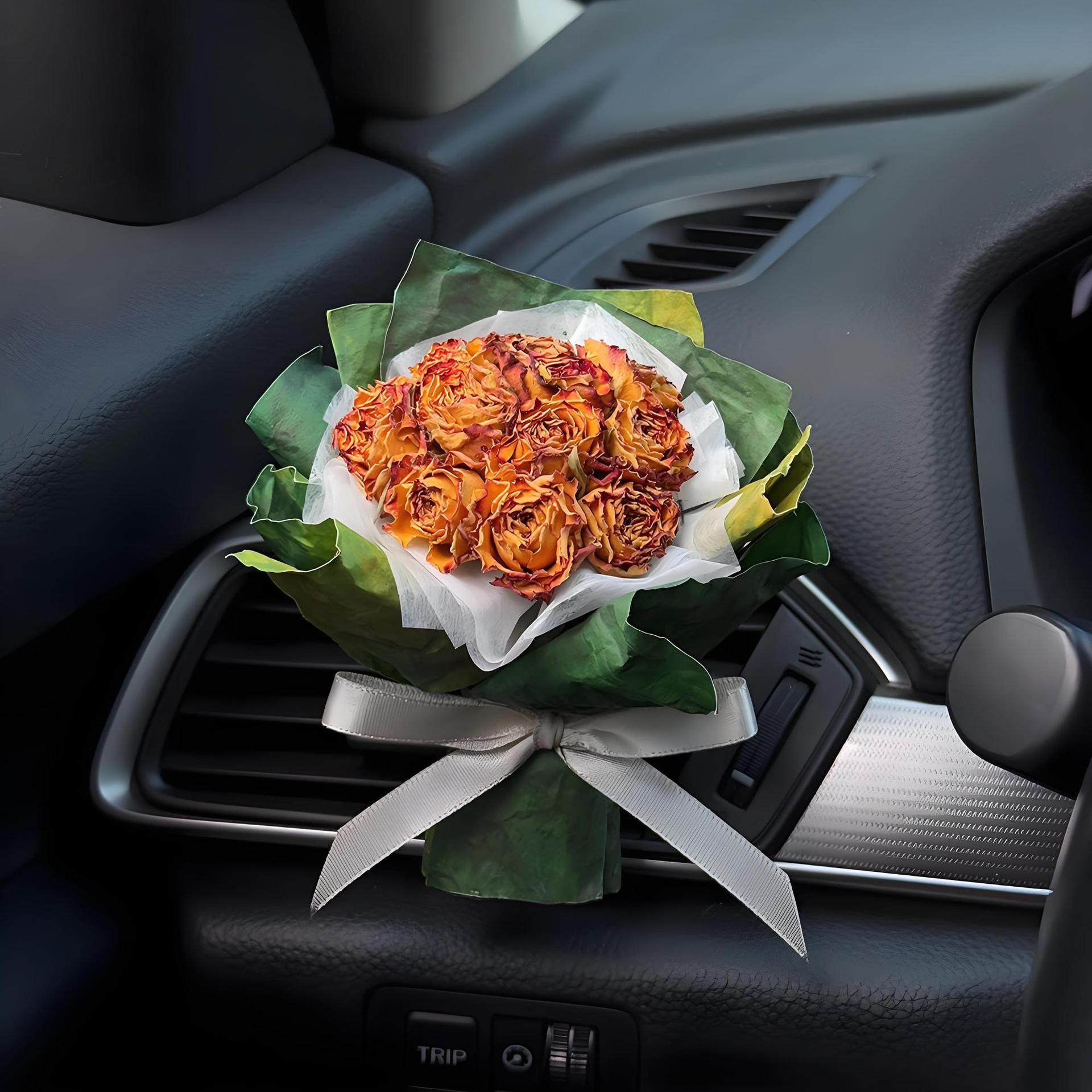 Handmade Preserved Rose Car Vent Clip – Real Dried Flower Bouquet Air Vent Decor, Luxury Auto Interior Accessory, Long-Lasting Floral Car Ornament MOODSWEAVE