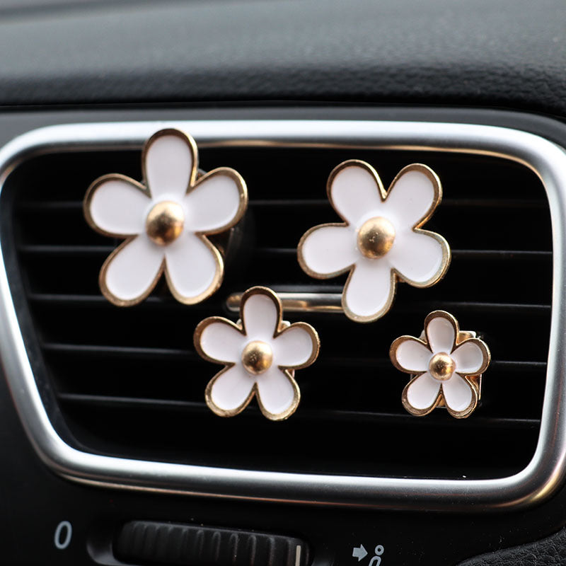 Elegant White Flower Car Vent Clips (Set of 4) – Minimalist Floral Air Vent Decor for Women | Chic Aesthetic Car Accessories Interior Moodsweave