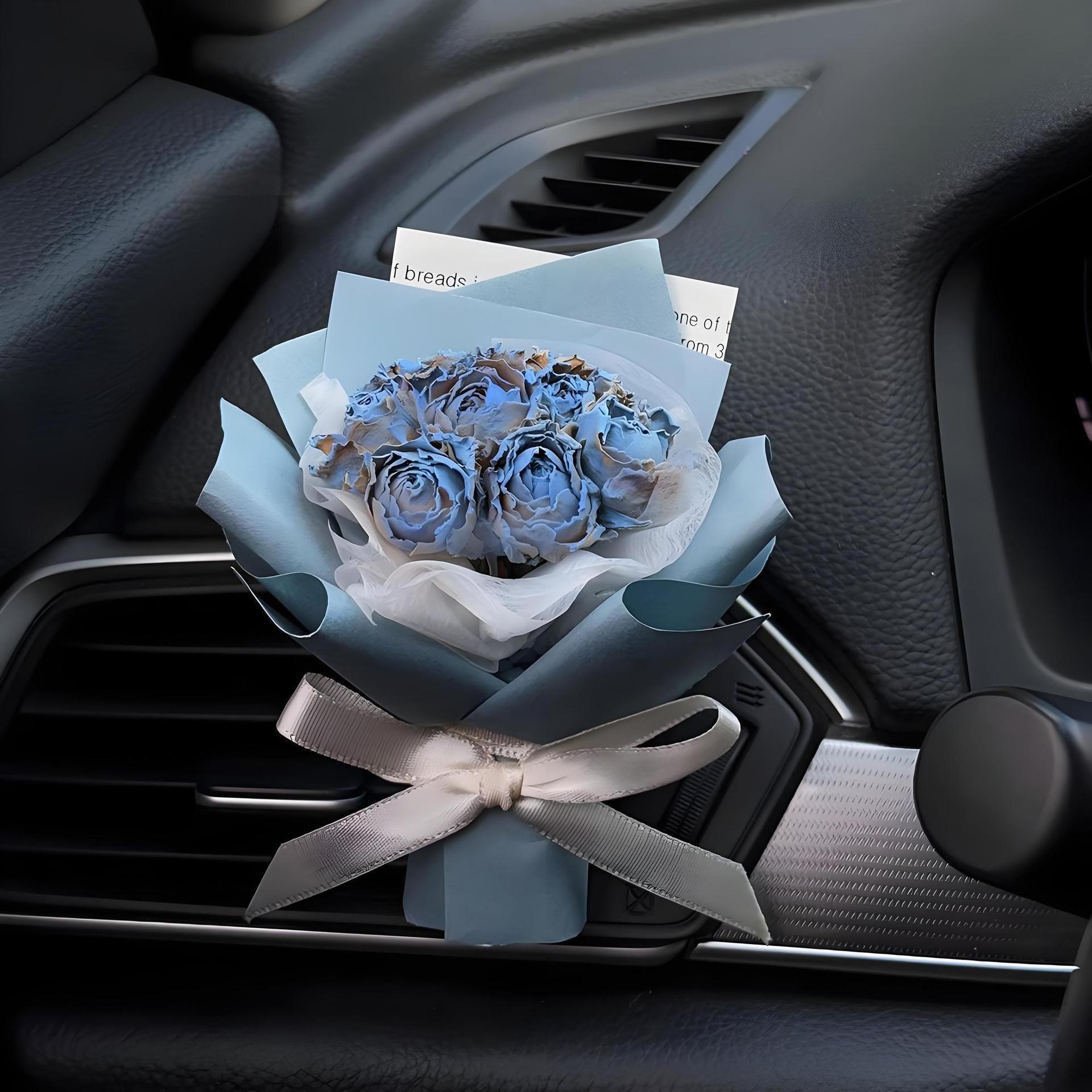 Handmade Preserved Rose Car Vent Clip – Real Dried Flower Bouquet Air Vent Decor, Luxury Auto Interior Accessory, Long-Lasting Floral Car Ornament MOODSWEAVE