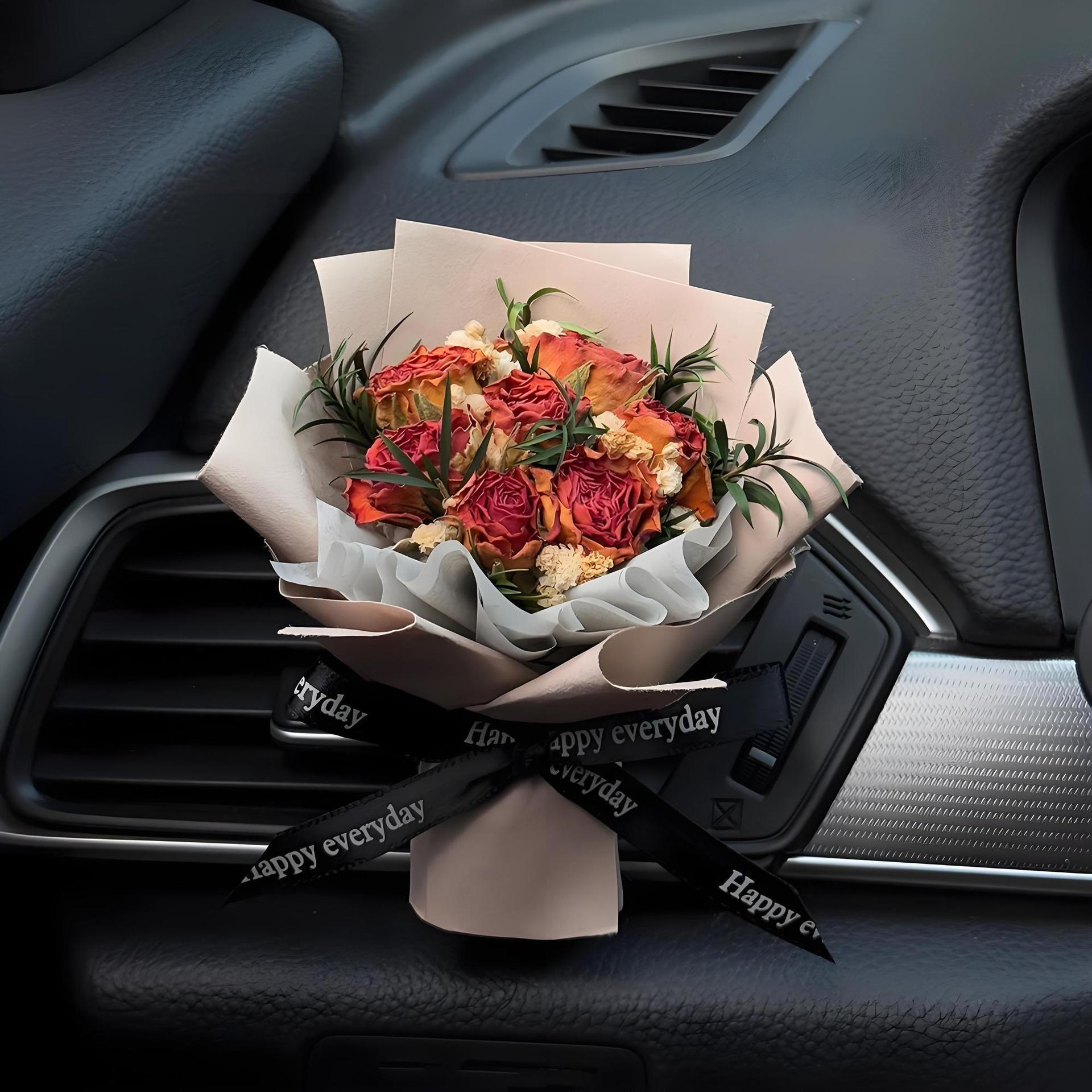Handmade Preserved Rose Car Vent Clip – Real Dried Flower Bouquet Air Vent Decor, Luxury Auto Interior Accessory, Long-Lasting Floral Car Ornament MOODSWEAVE