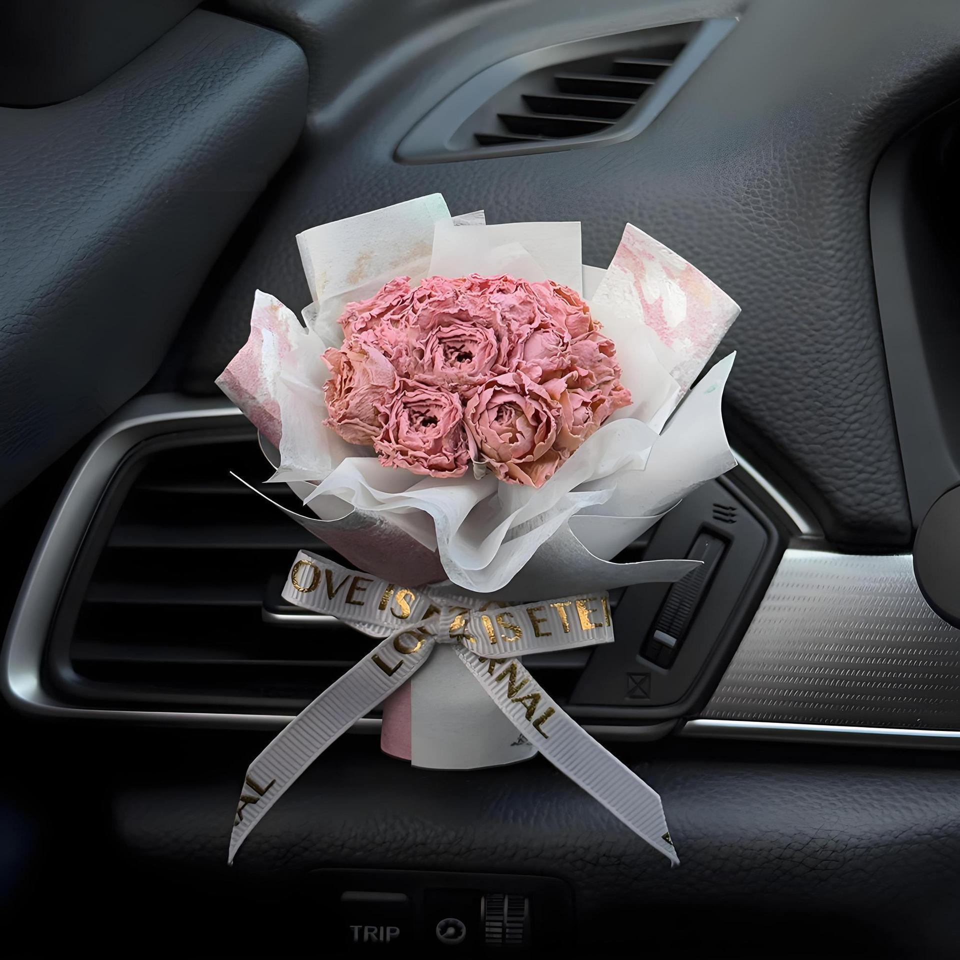 Handmade Preserved Rose Car Vent Clip – Real Dried Flower Bouquet Air Vent Decor, Luxury Auto Interior Accessory, Long-Lasting Floral Car Ornament MOODSWEAVE
