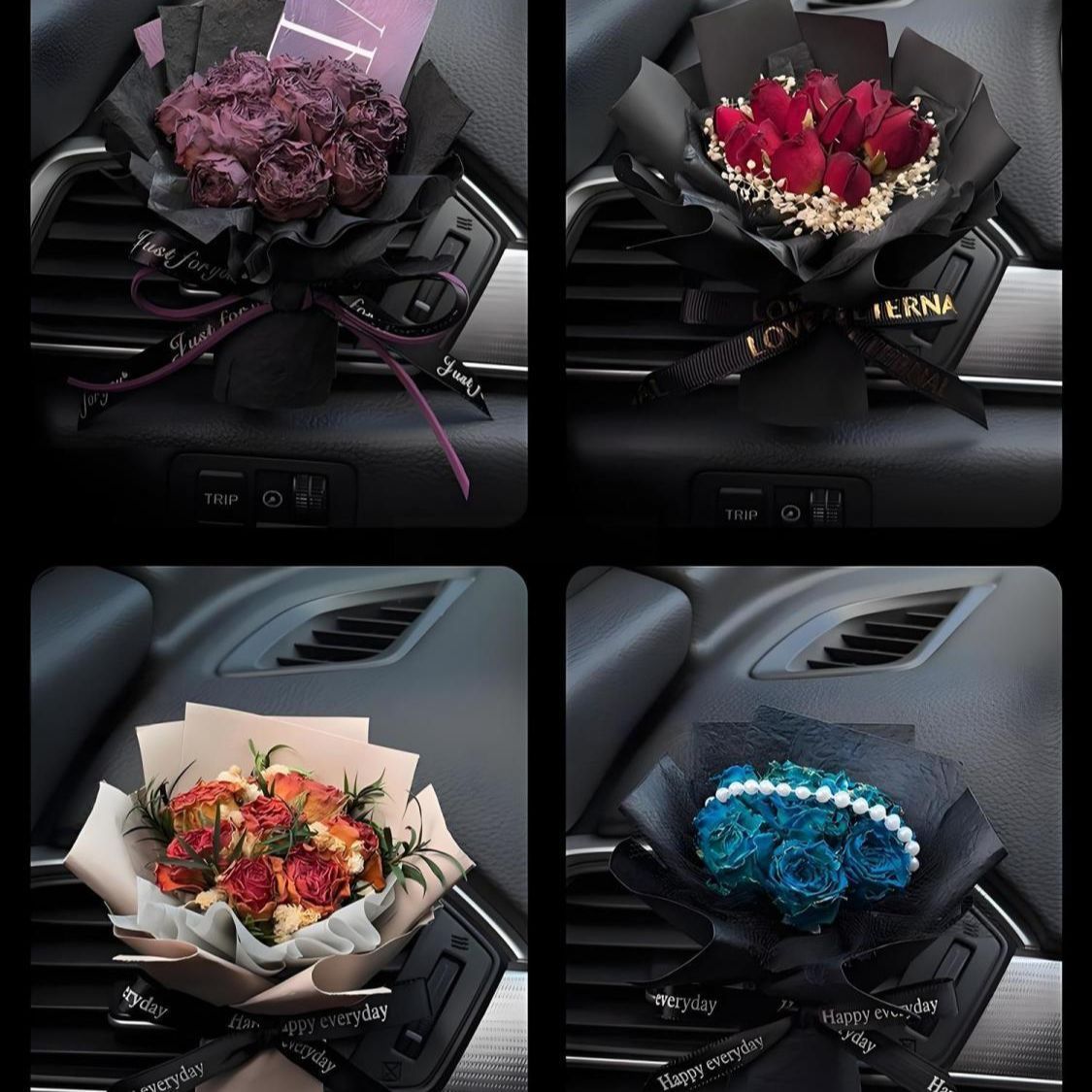Handmade Preserved Rose Car Vent Clip – Real Dried Flower Bouquet Air Vent Decor, Luxury Auto Interior Accessory, Long-Lasting Floral Car Ornament MOODSWEAVE
