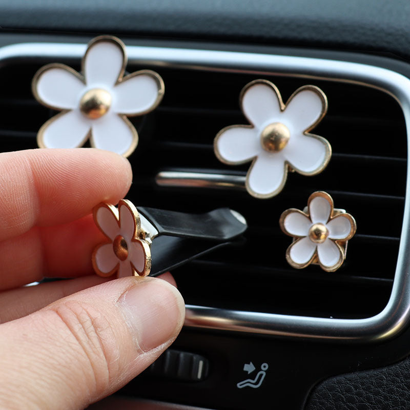 Elegant White Flower Car Vent Clips (Set of 4) – Minimalist Floral Air Vent Decor for Women | Chic Aesthetic Car Accessories Interior Moodsweave