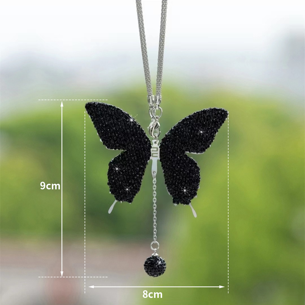 Custom Rhinestone Butterfly Car Mirror Charm – Sparkling Crystal Rearview Mirror Hanging Ornament, Cute Butterfly Car Accessory Gift for Women MOODSWEAVE