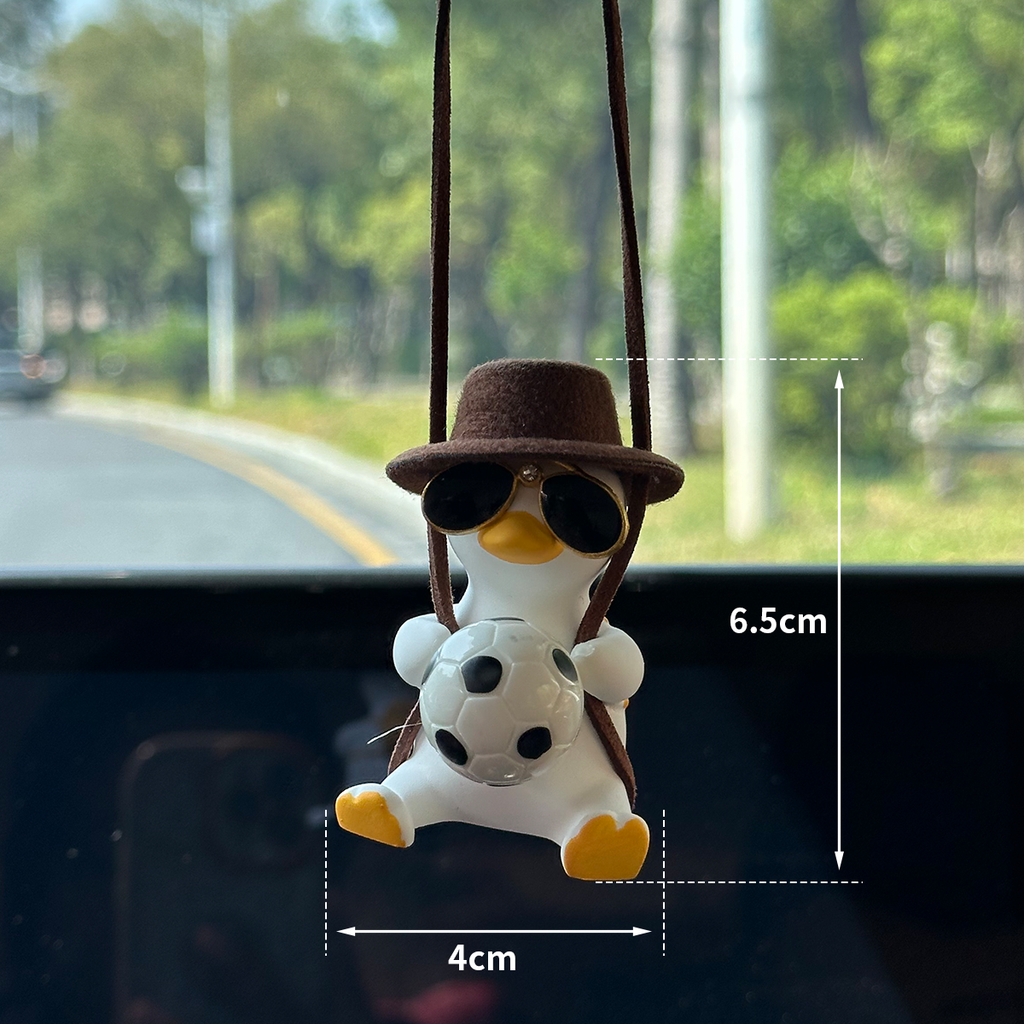 Cool Duck Car Mirror Charm with Sunglasses & Football – Funny Rearview Mirror Hanging Ornament, Cute Car Accessory, Unique Gift for Car Lovers MOODSWEAVE