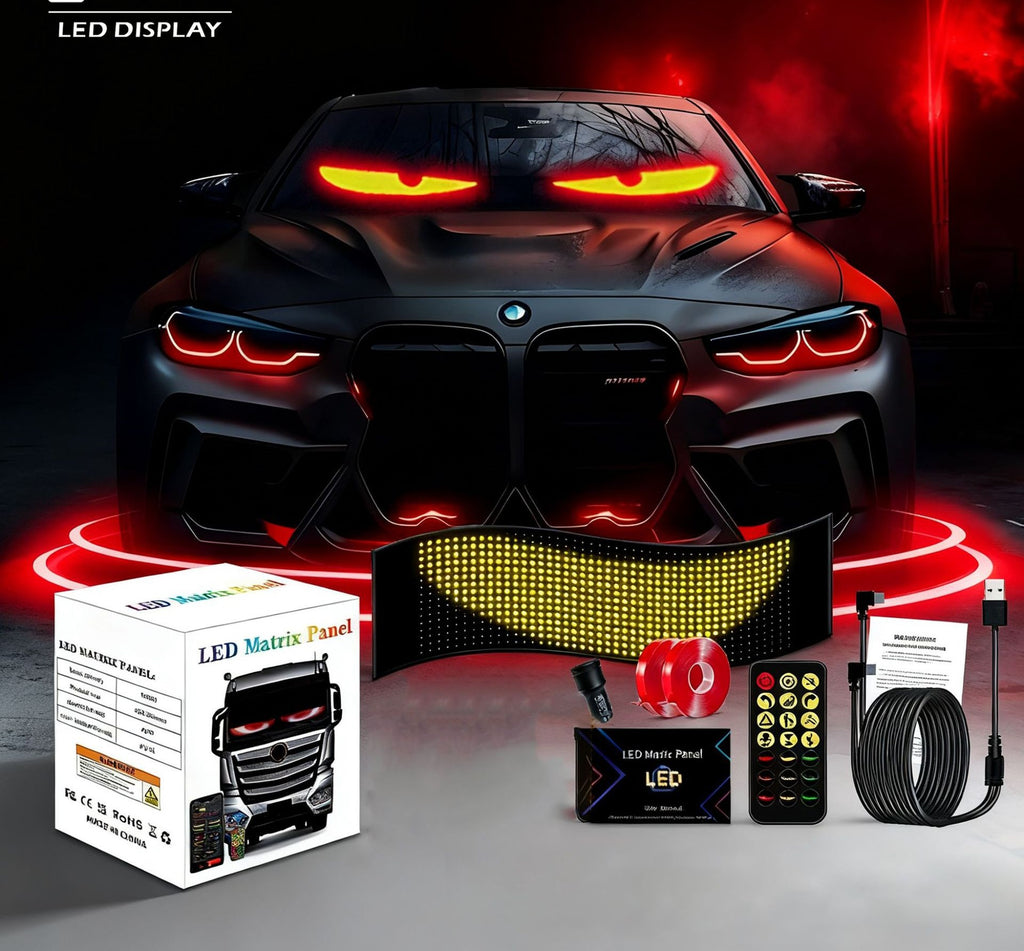 Devil Eyes LED Car Lights Flexible LED Car Sign Display – LED Car Window Screen, Waterproof RGB Scrolling Message Board for Cars, SUVs & Trucks MOODSWEAVE