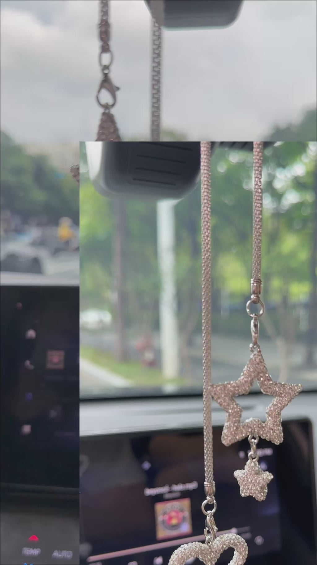 Luxury Rhinestone Heart & Star Car Mirror Charm – Elegant Bling Rearview Mirror Hanging Accessory for Women | Sparkly Car Interior Decor Gift Moodsweave