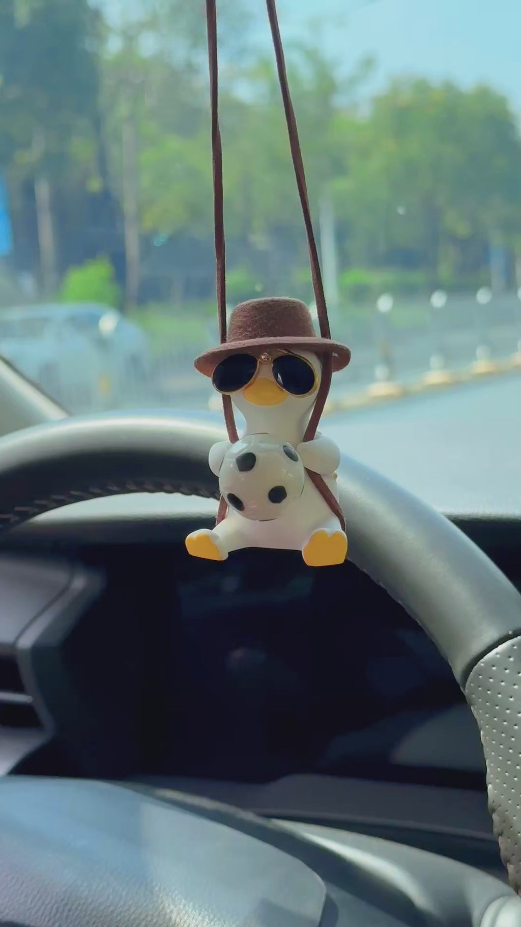 Cool Duck Car Mirror Charm with Sunglasses & Football – Funny Rearview Mirror Hanging Ornament, Cute Car Accessory, Unique Gift for Car Lovers MOODSWEAVE